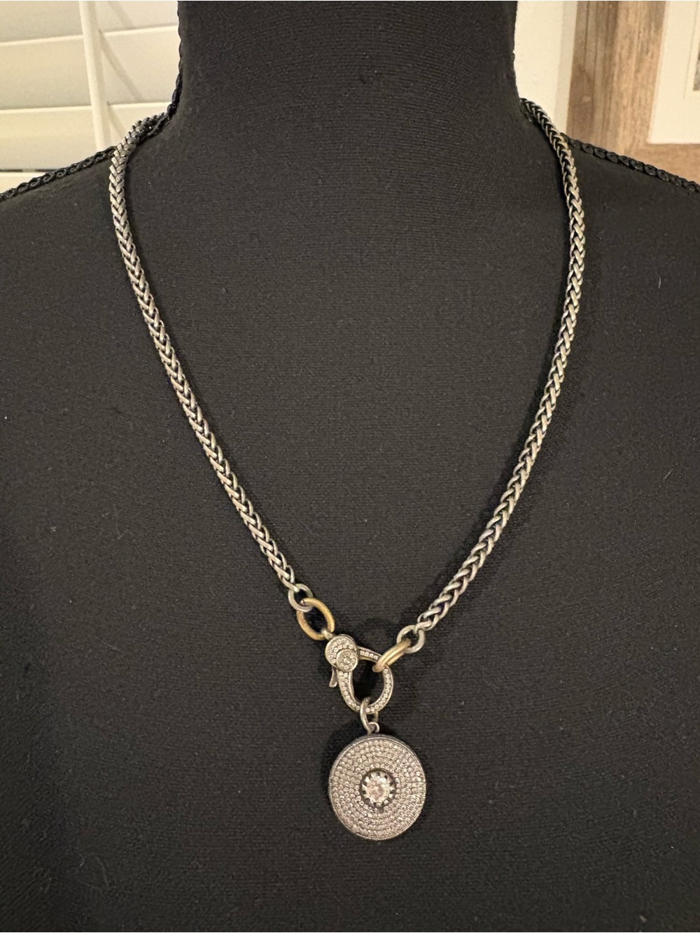 Silver-Tone Pave Disc Pendant Necklace - Women Jewelry